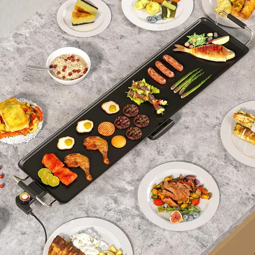 Miniatura 2 de LDAILY Plancha Eléctrica Antiadherente Extra Grande, Parrilla Teppanyaki BBQ con 4 Temperaturas Ajustables, Calentamiento Uniforme y Asas, Plancha