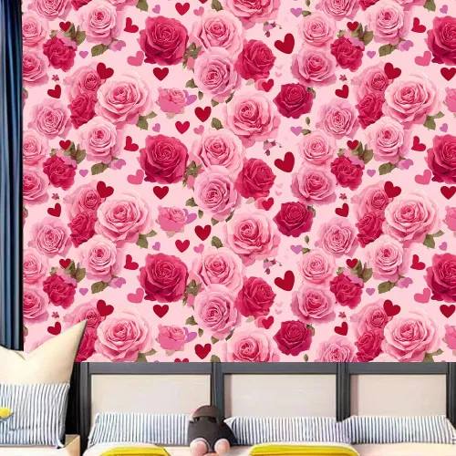 Miniatura 5 de Papel tapiz autoadhesivo para el día de San Valentín, diseño de rosas, diseño de corazón rosa floral, para decoración de pared de dormitorio, baño