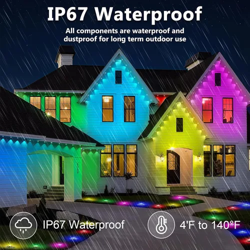 Miniatura 3 de Luces permanentes para exteriores de 100 pies, impermeable IP67 para techo de casa, vacaciones, fiesta, iluminación diaria, luces RGB inteligentes
