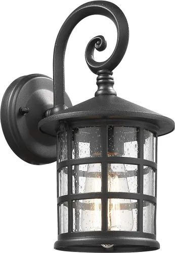 Emliviar XE222B BK - Lámpara de pared exterior industrial para garaje, vidrio sembrado en acabado negro, XE222B BK