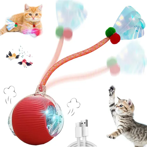 Miniatura 12 de Speedy 2.0 Tail 2 paquetes de juguetes interactivos para gatos de interior, juguete automático para gatos con cola de malla elástica, bola rodante
