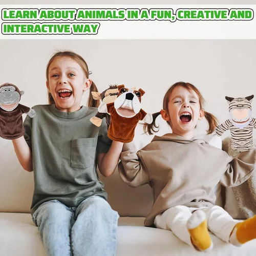 Miniatura 5 de Hiboom 20 marionetas de mano de animales para niños, marionetas de mano con boca de trabajo, juguete de peluche de animales de peluche de león