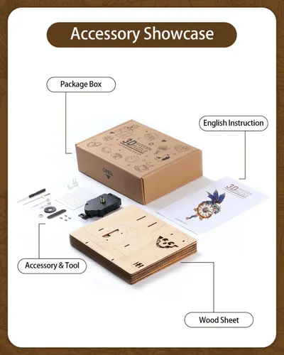 Miniatura 3 de Rompecabezas de madera 3D para adultos, kit de modelo de reloj de dragón azul con péndulo, rompecabezas 3D para adultos, kit de reloj de pared DIY