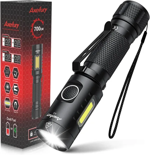 Miniatura 9 de Linterna A5, Linterna EDC con Imán, Paquete de 2 Mini Linternas Tácticas, Doble Combustible Máximo 700 Lúmenes Altos, 6 Modos, Luz de Trabajo COB