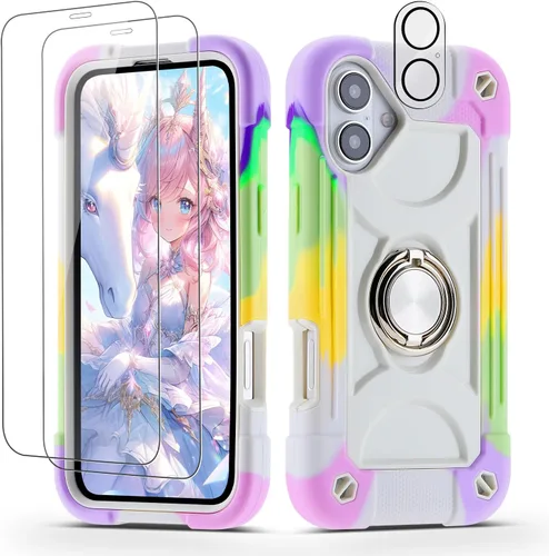 Miniatura 35 de Funda para iPhone 11 de 6.1 pulgadas con soporte de anillo, con 2 protectores de pantalla de vidrio, resistente a los golpes, resistente a