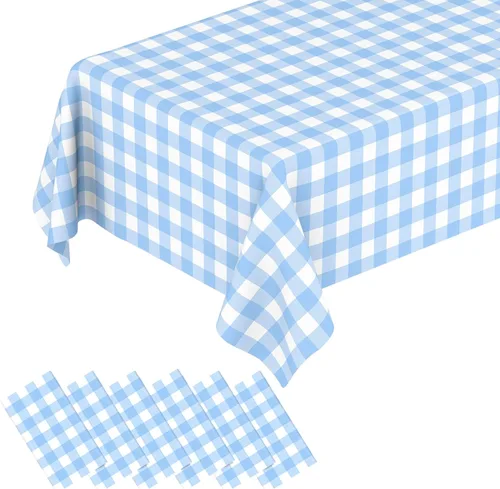 Miniatura 27 de 3 manteles desechables de plástico a cuadros color azul claro para fiestas, desechables, impermeable, rectangular, color azul, para campamento, Azul