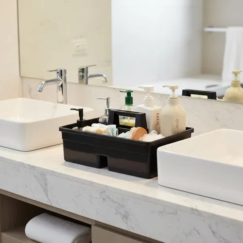 Miniatura 5 de Cesta de limpieza de plástico con 3 compartimentos – Cubo organizador de herramientas de plástico apilable de calidad comercial grande con asa