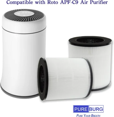 Miniatura 2 de PUREBURG Filtro de repuesto compatible con purificador de aire Roto APF-C9, paquete de 2, carbón activado H13 True HEPA 2 en 1, filtración de 4