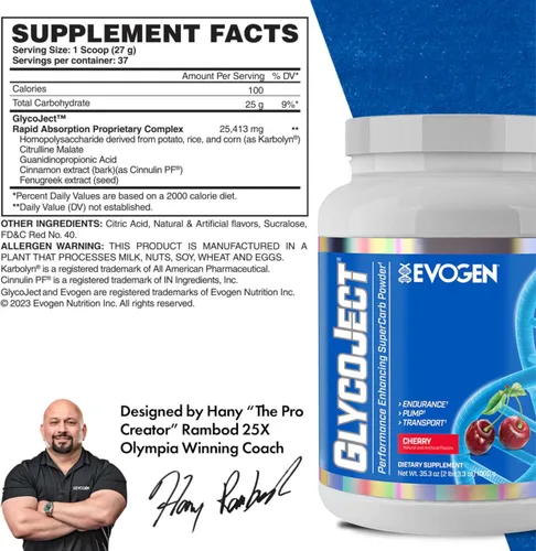 Miniatura 3 de Evogen GlycoJect Polvo de carbohidratos Extreme Karbolyn® Cereza 36 porciones..