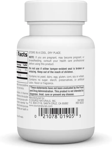 Miniatura 2 de Source Naturals: Benfotiamina, fuente soluble en grasa de vitamina B-1 (tiamina) 150 mg 30 comprimidos