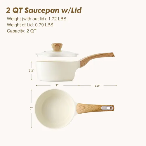 Miniatura 7 de SENSARTE - Cacerola antiadherente de cerámica con tapa, olla pequeña de 2.0 cuartos de galón, olla de cocina blanca con asa que no se calienta, olla
