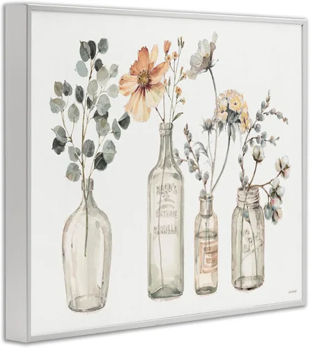 Miniatura 2 de Stupell Industries Ramos florales antiguos en frascos, arte giclée enmarcado, blanco, 20 x 16 pulgadas, fácil de colgar y resistente, fabricado