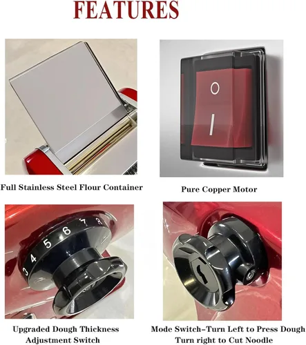 Miniatura 7 de Máquina de prensado de masa eléctrica para hacer fideos domésticos Cortador de 0.098 in incorporado 135 W 11.0 lbs/H Salida para uso doméstico