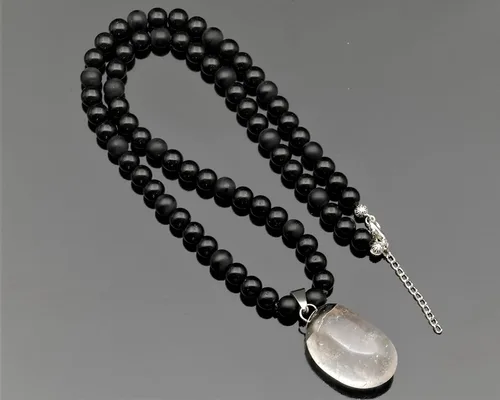 Miniatura 162 de Colgante de turmalina cruda natural, Collar de cuentas de ónix negro genuino, Collar de piedra negra, Collar de piedras preciosas, Cuentas de 0.315