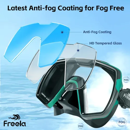 Miniatura 4 de Freela Gafas de natación para adultos con cubierta para la nariz, vidrio templado, antivaho impermeable, 180°, visión amplia transparente