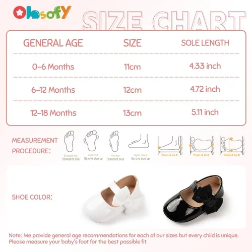 Miniatura 6 de ohsofy Zapatos de Mary Jane antideslizantes con lazo de princesa para bebé y niña, zapatos de vestido de princesa para los primeros pasos, zapatos