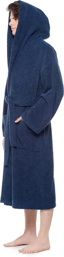 Miniatura 3 de Arus - Bata de baño clásica de algodón turco con capucha para hombre con opción de longitud larga