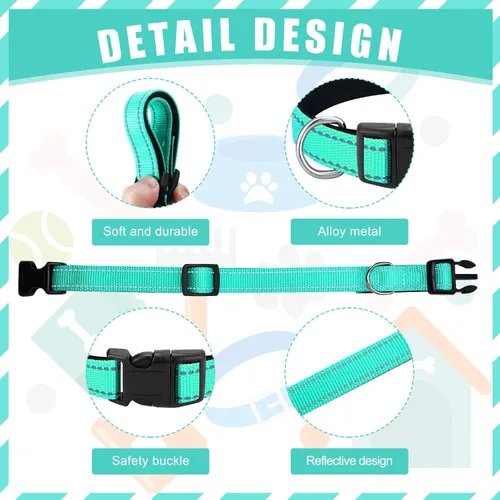 Miniatura 3 de 6 piezas de collar reflectante para perro, suave, acolchado, transpirable, ajustable, de nailon para mascotas, con hebilla de bloqueo de seguridad