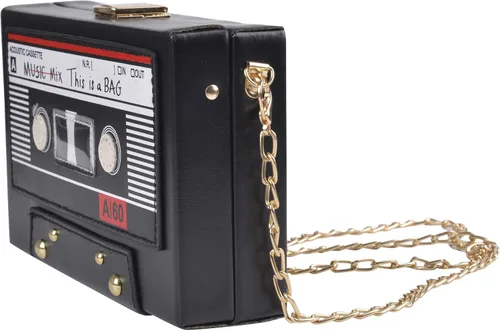Miniatura 2 de QZUnique Bolso de hombro en forma de cinta con grabador de radio PU Crossbody bolso de noche retro para mujer, bolso de mano
