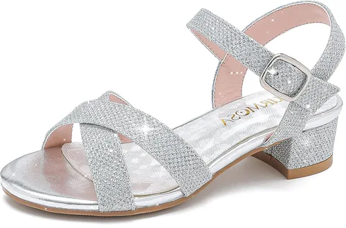 Sandalias para niñas, tacones para niños, puntera abierta, correa al tobillo, zapatos de vestir, flores para boda, fiesta para niños pequeños y