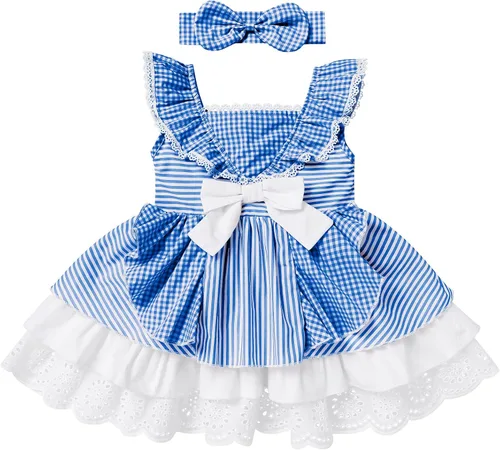 Miniatura 4 de Vestido de guingán con diadema para bebé vestido de princesa para cumpleaños sesión de fotos