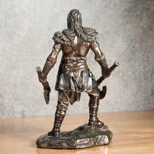 Miniatura 5 de Veronese Design 6 1/4 pulgadas vikingo gemelo hachas guerrero escultura masculina resina escultura acabado de bronce fundido en frío