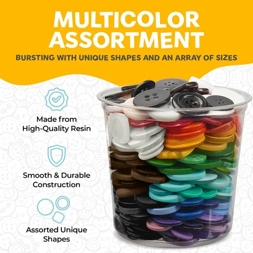 Miniatura 4 de 500 botones surtidos (aproximadamente) para manualidades – Contenedor a granel de 1 libra – Botones pequeños y grandes para coser, camisas, ropa