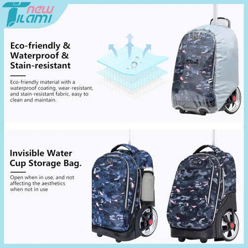 Miniatura 119 de NEW TILAMI Mochila con ruedas de 19 pulgadas con bolsa de almuerzo para niñas y niños, mochila para laptop con ruedas, bolsa de mano duradera