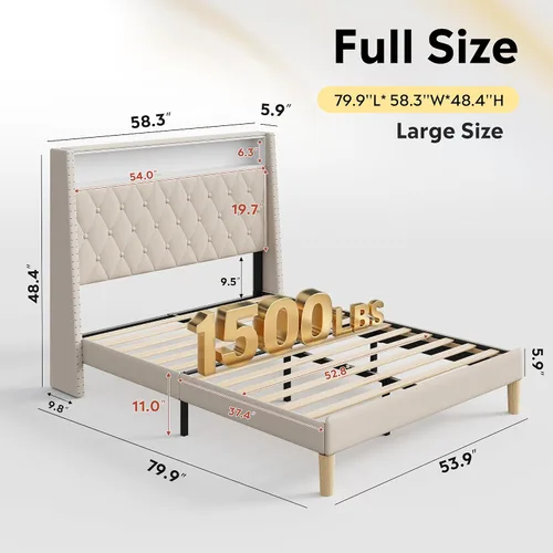 Miniatura 2 de WLIVE Base de cama tapizada de tamaño matrimonial con cabecera de ala de 48 pulgadas de alto, cama cuadrada de terciopelo con estación de carga