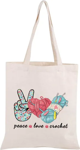 Miniatura 7 de JXGZSO Bolsa de maquillaje de ganchillo de amor de la paz del bolso del proyecto que hace punto con el regalo de la tejedora de, Peace Love Crochet