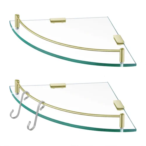 Miniatura 9 de KES Estante para esquina de vidrio para baño con barandilla de vidrio templado y soporte de pared flotante SUS 304 de acero inoxidable en oro Oro
