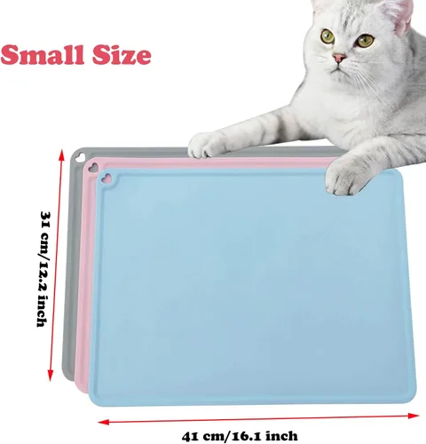 Miniatura 5 de Tapete de silicona para alimentación de mascotas para perros y gatos, mantel individual con borde elevado, antideslizante, impermeable, bandeja