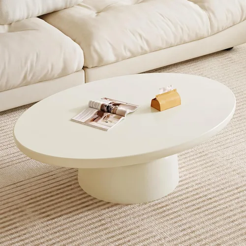 Miniatura 10 de Mesa auxiliar redonda con aspecto de mármol sintético, mesa central blanca con pedestal estable, mesa de comedor moderna de vidrio templado
