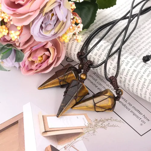 Miniatura 4 de Top Plaza - Collar ajustable con dije de piedra natural puntiaguda de sanación Reiki de 6 caras tipo péndulo joyería para mujeres y hombres