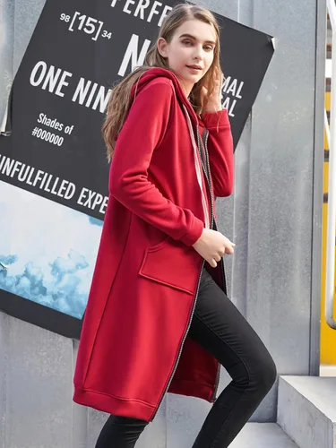 Miniatura 2 de DUOYANGJIASHA Sudaderas con capucha para mujer sudaderas con capucha de forro polar de invierno con cremallera completa, chaquetas largas de otoño