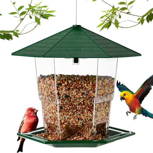 Miniatura 7 de Jealoeur Comederos para pájaros para exteriores Comedero para pájaros colgante para pájaros salvajes con semillas, marrón