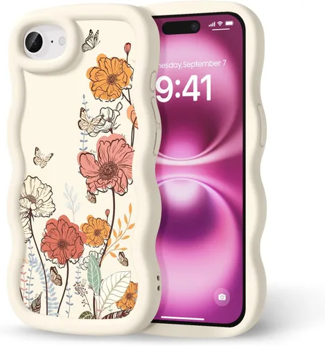 Miniatura 214 de Compatible con iPhone SE/8/7 Funda para Mujeres y Niñas, Marco Ondulado Rizado con Patrón Lindo, Estética Delgada Suave Silicona TPU Parachoques