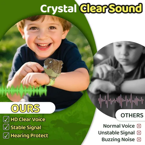 Miniatura 6 de Vvinca Walkie Talkies de dinosaurio para niños, paquete de 2 – Juguetes de juguete al aire libre para niños de 3 a 12 años, 1000 pies de largo
