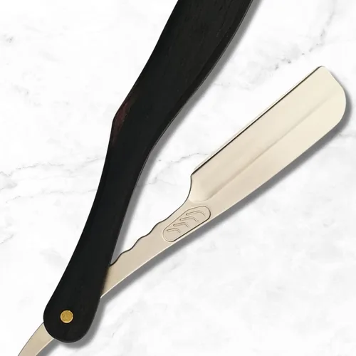 Miniatura 5 de Maquinilla de afeitar recta con mango de madera maciza y hoja Saki Shears (ébano)