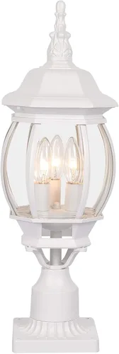 Krychilier - Poste de lámpara para exteriores, montaje en muelle de 3 luces, montaje de poste tradicional con acabado blanco, farol blanco exterior