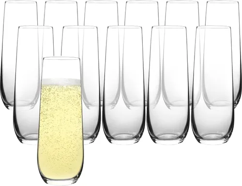 FAWLES Juego de 12 copas de champán sin tallo, cristal de cristal, copas de champán de 8 onzas, juego de vasos Prosecco Mimosa