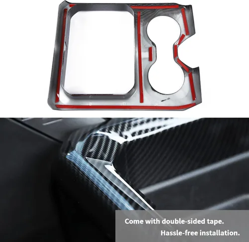 Miniatura 7 de Cubierta de panel de consola central de fibra de carbono con portavasos para apoyabrazos delantero Compatible con 2019-2025 Dodge RAM 1500 2500 3500
