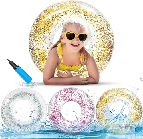 Anas Flotadores de piscina, flotadores inflables para piscina, diversión de verano con purpurina multicolor, flotadores de piscina, flotadores de