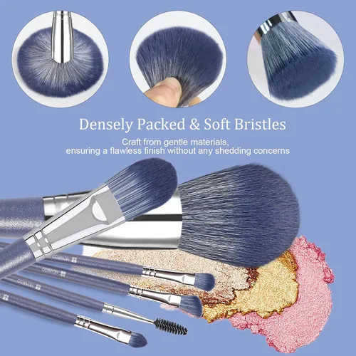 Miniatura 3 de Brochas de Maquillaje, HEYMKGO Juego de 16 Brochas de Maquillaje Profesionales Sintéticas para Base Difuminado Rubor Brochas Faciales, Kit de Azul