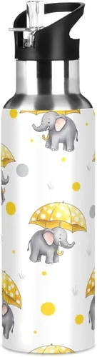 Miniatura 8 de Cute Elephants Yellow Umbrellas Stainless Steel Vacuum Insulated Water Bottle 32 Oz Leakproof Water Bottles, BPA-Free Sport Water Bottle