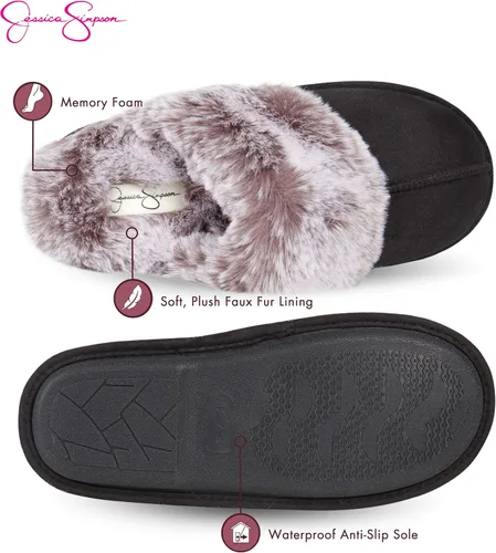 Miniatura 3 de Jessica Simpson - Pantuflas cómodas de piel sintética para mujer con suela antideslizante y espuma viscoelástica