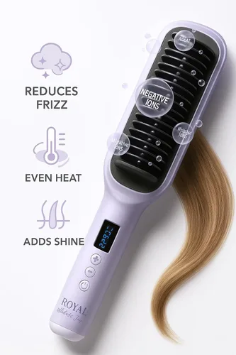 Miniatura 2 de Cepillo alisador de cabello - Calor rápido, iones negativos, cabello liso sin encrespamiento para mujeres ocupadas - Púrpura real