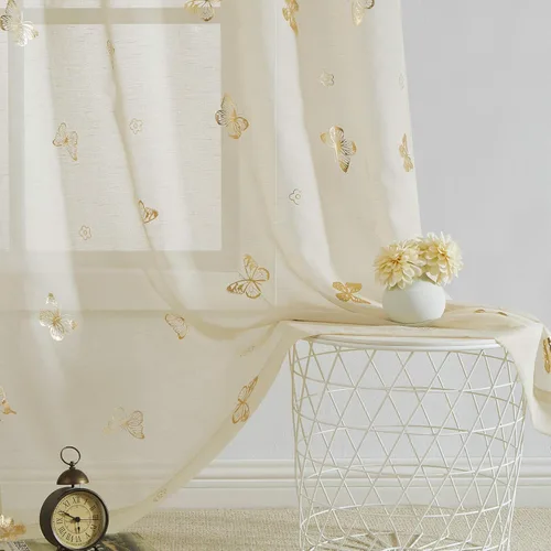 Miniatura 30 de Jubilantex Paneles de cortinas transparentes de mariposas negras y doradas de 52 pulgadas de ancho para dormitorio de niñas, elegantes cortinas
