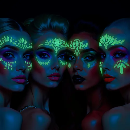 Miniatura 35 de 32 piezas de gemas faciales (diseños aleatorios) autoadhesivas con purpurina para tatuaje, gemas para festivales, fiestas rave, maquillaje corporal