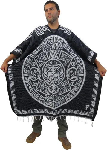 Miniatura 9 de Poncho mexicano azteca para hombres y mujeres Manta reversible Cobija para fiestas, exteriores, senderismo y campamento